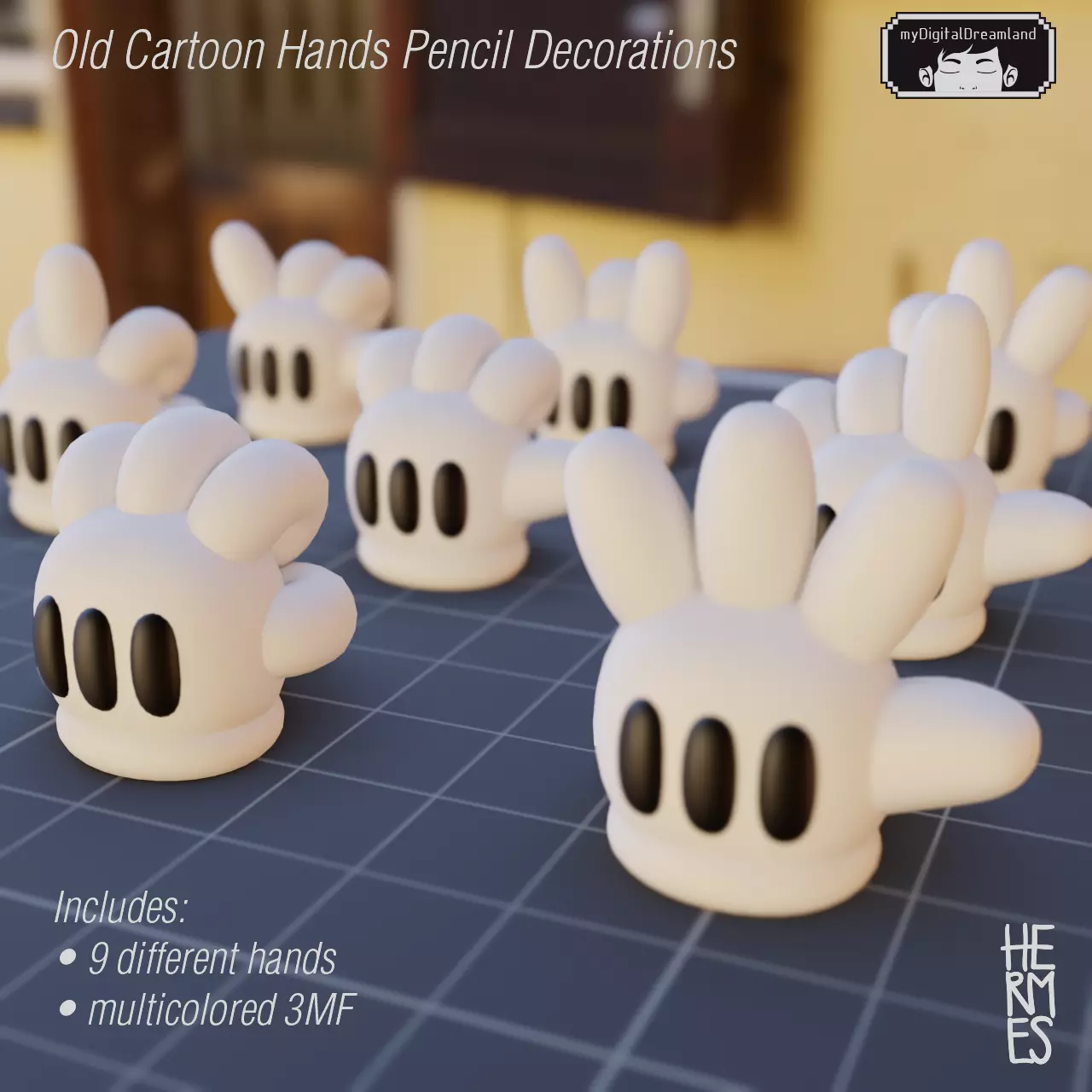 Classic old Cartoon Hands 3D Printing for Pencil Decorations 3D print model_0