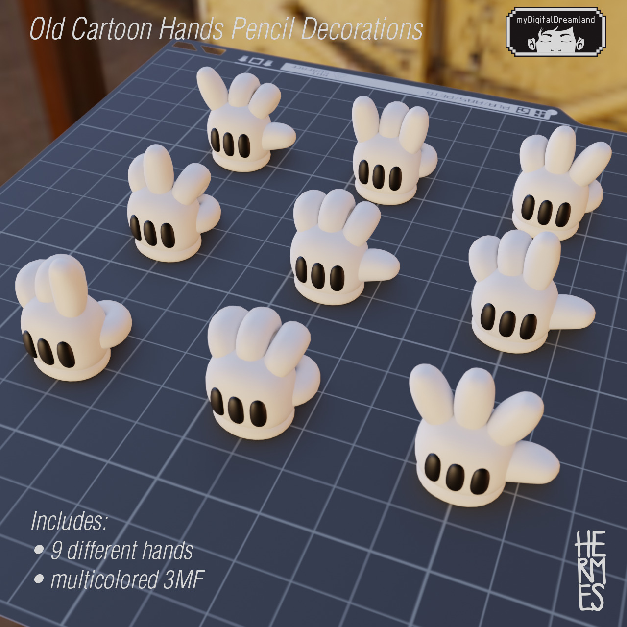 Classic old Cartoon Hands 3D Printing for Pencil Decorations 3D print model_1