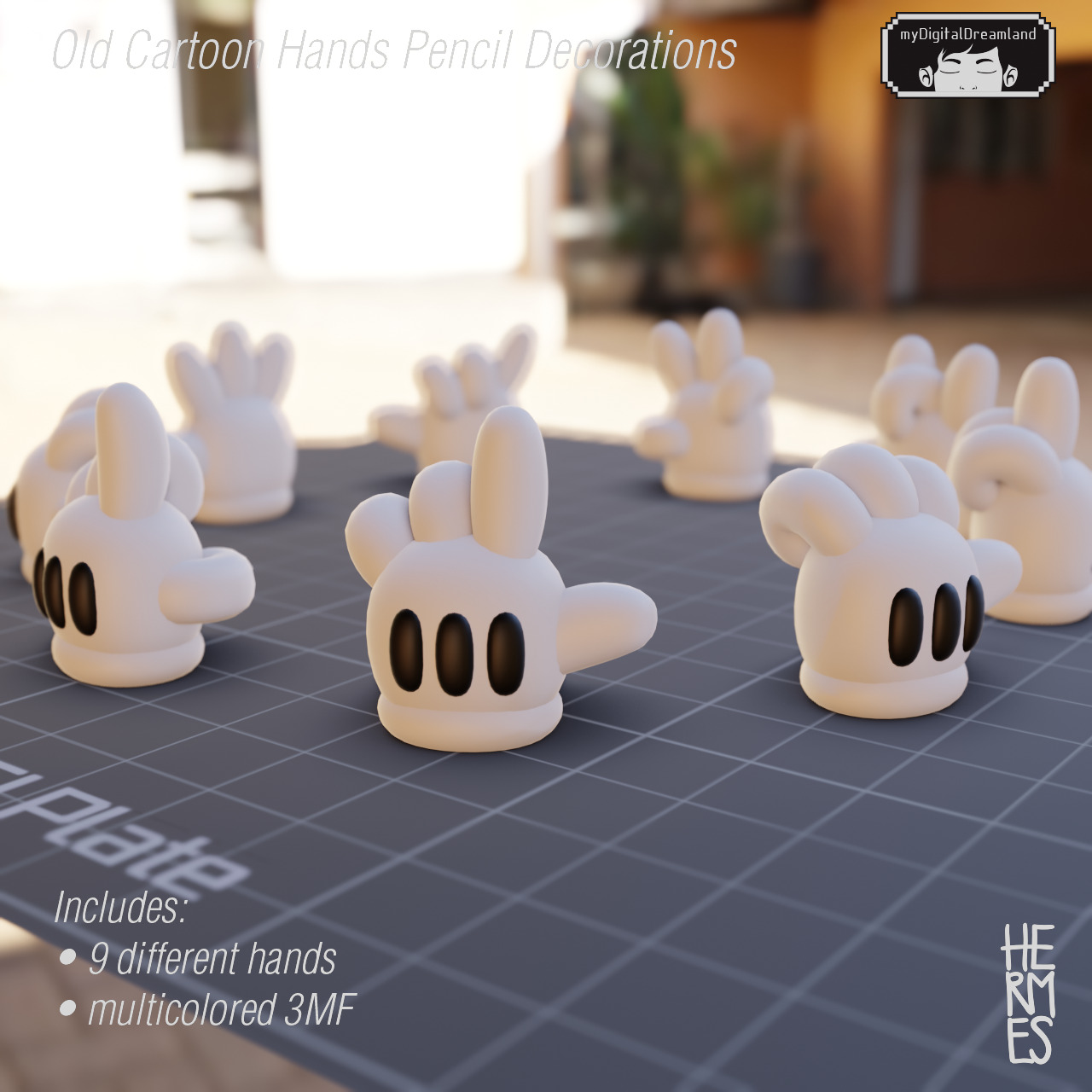 Classic old Cartoon Hands 3D Printing for Pencil Decorations 3D print model_6