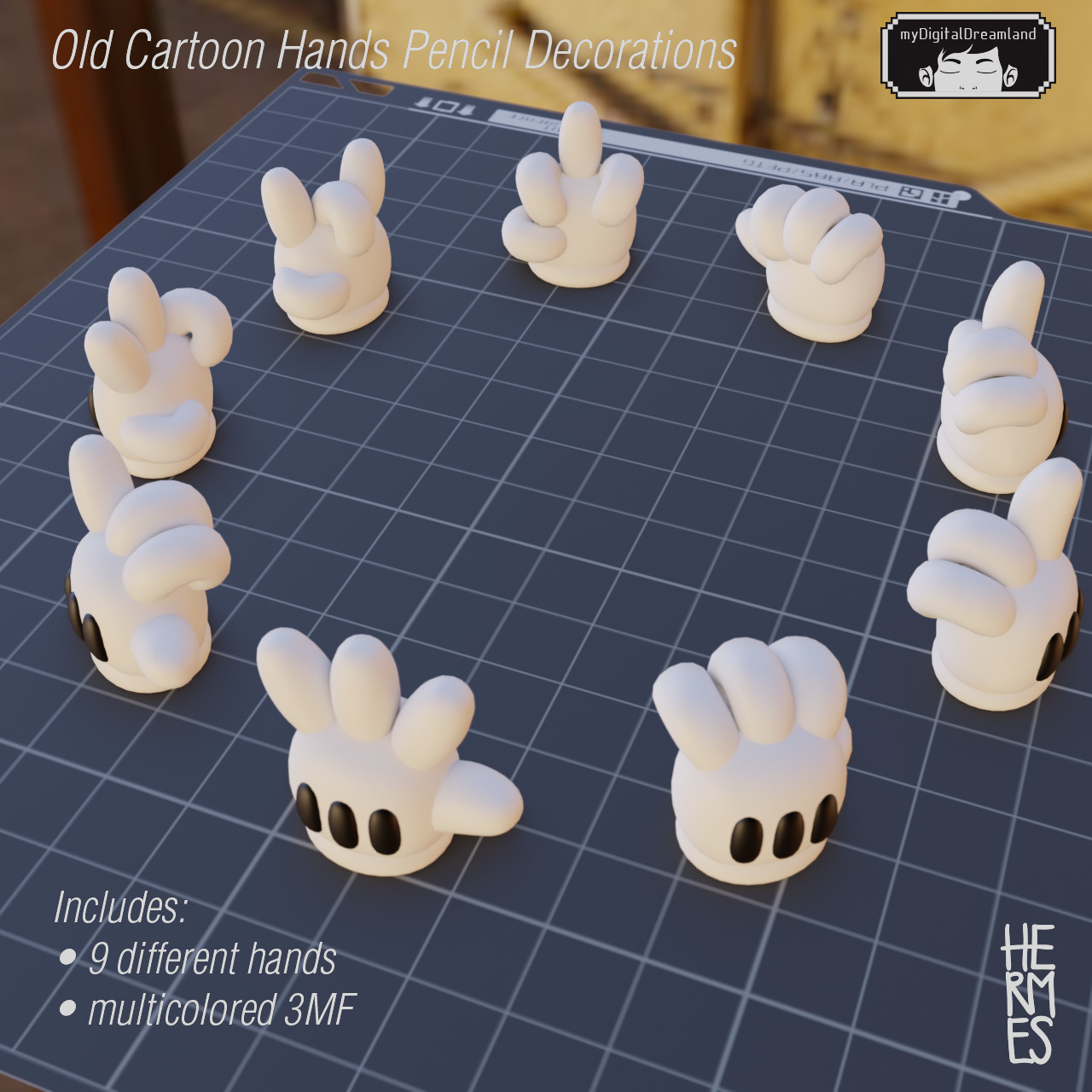 Classic old Cartoon Hands 3D Printing for Pencil Decorations 3D print model_5