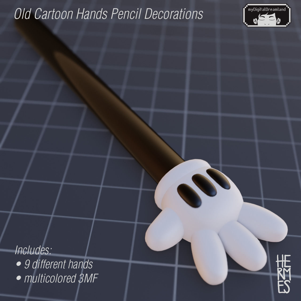 Classic old Cartoon Hands 3D Printing for Pencil Decorations 3D print model_4