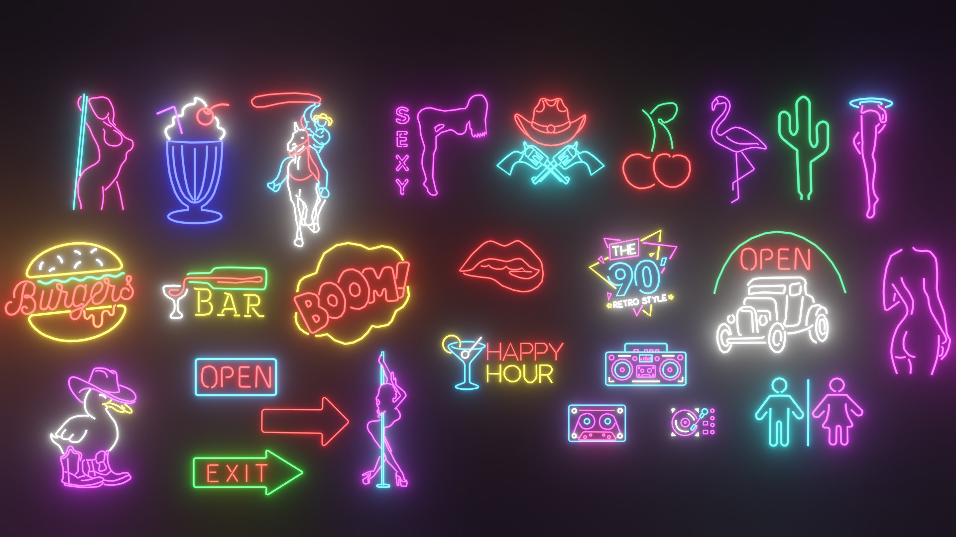 Neon LEDs LowPoly GameReady Low-poly 3D model_6