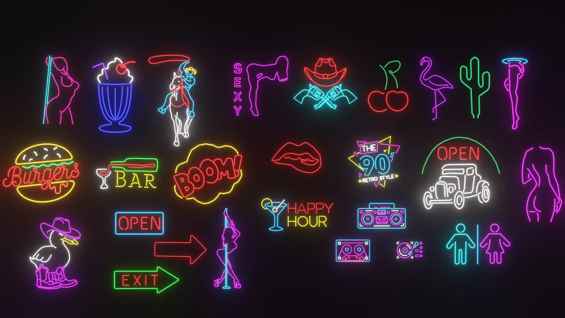 Neon LEDs LowPoly GameReady Low-poly 3D model_0