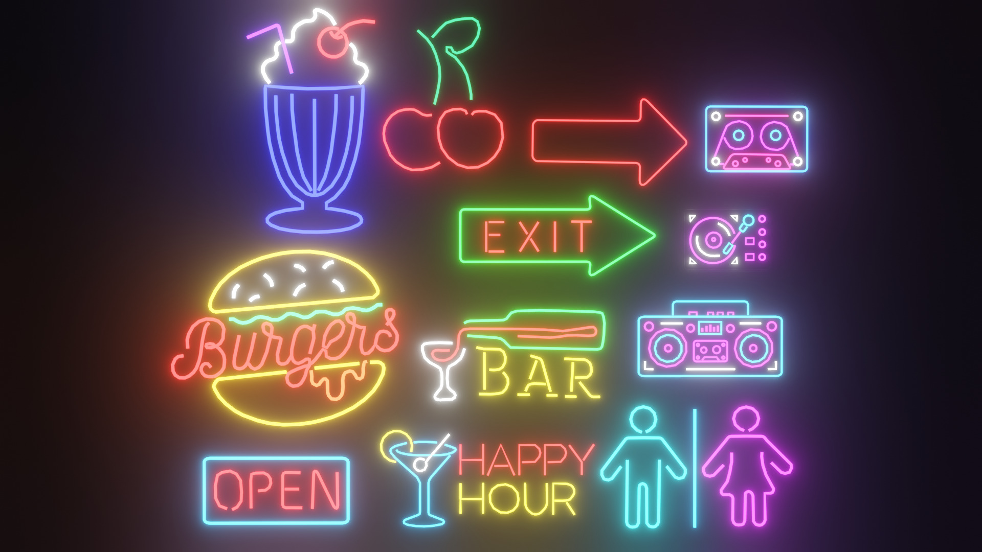 Neon LEDs LowPoly GameReady Low-poly 3D model_7