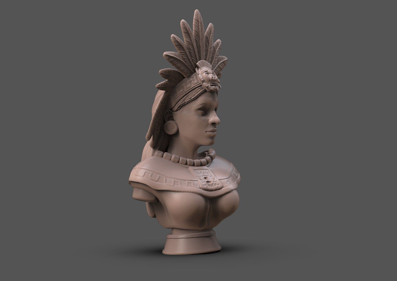 Aztec Woman bust 3D print model_4