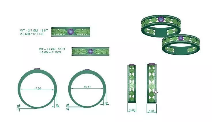 Solitaire Mesh Couple Band Ring 3dm STL Render detail 3D print Free 3D print model