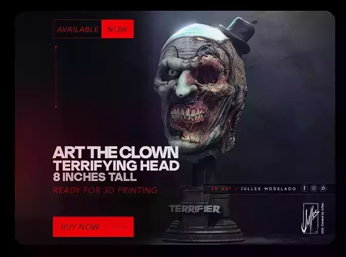 Art the Clown Smashed Head 8 inches tall 3D print model