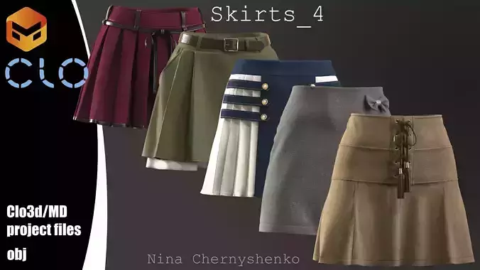 Skirts 4 - Marvelous Designer project and OBJ