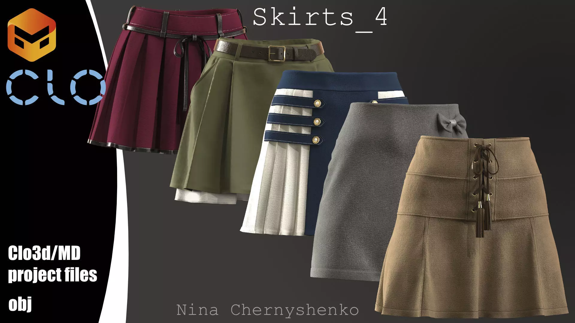 Skirts 4 - Marvelous Designer project and OBJ 3D model