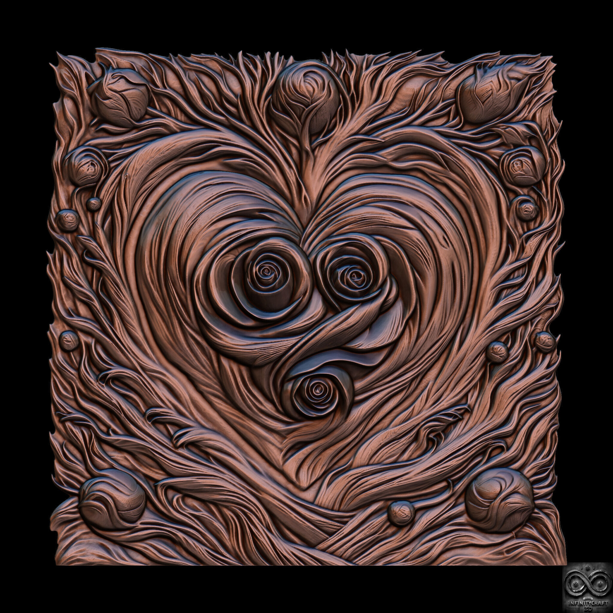 Mystic Wooden Love Relief STL file for CNC or 3D print model_6