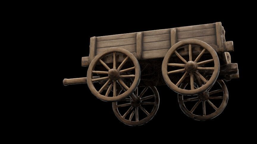 Medieval wooden cart Low-poly 3D model_6
