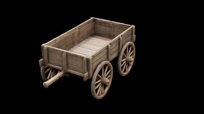 Medieval wooden cart Low-poly 3D model