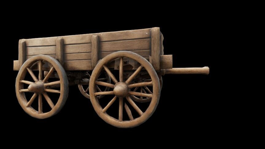 Medieval wooden cart Low-poly 3D model_9