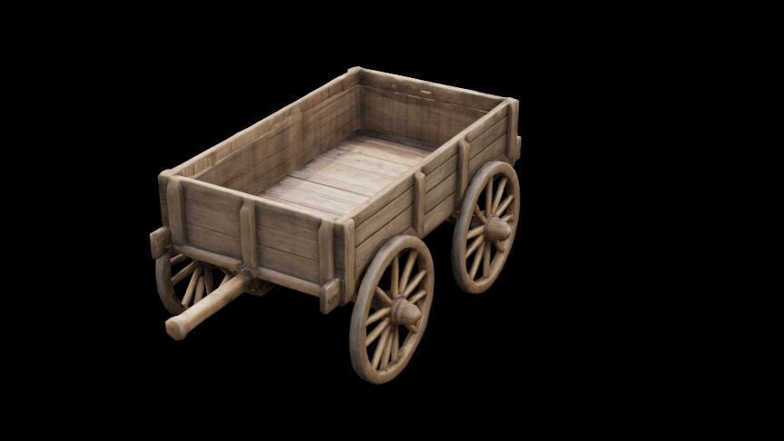 Medieval wooden cart Low-poly 3D model_8