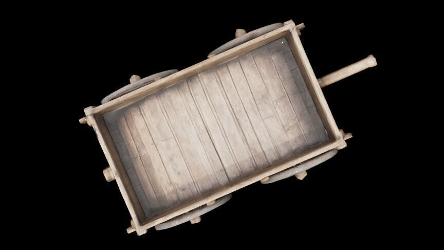 Medieval wooden cart Low-poly 3D model_1