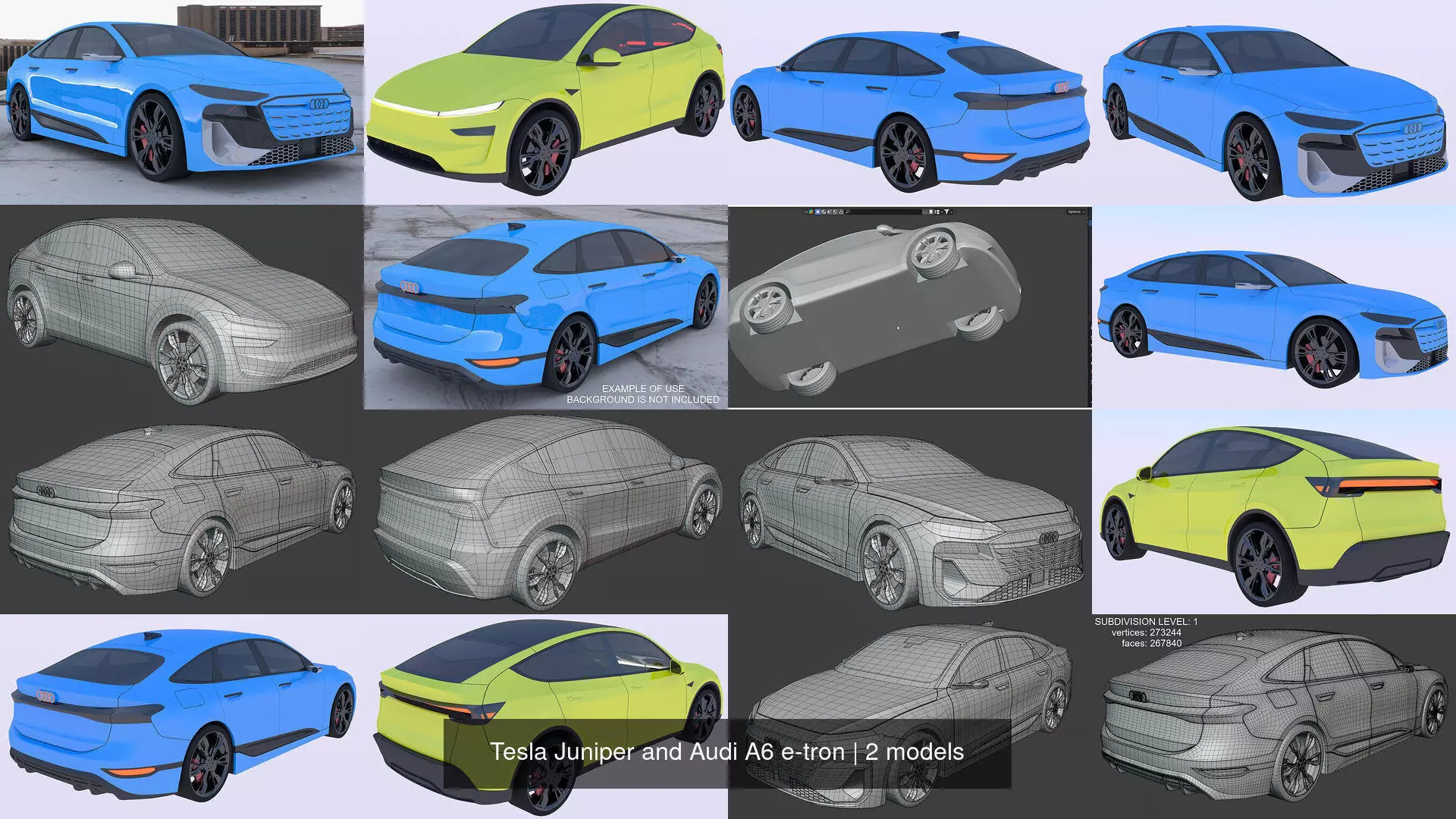 Tesla Juniper and Audi A6 e-tron 3D Model Collection_1