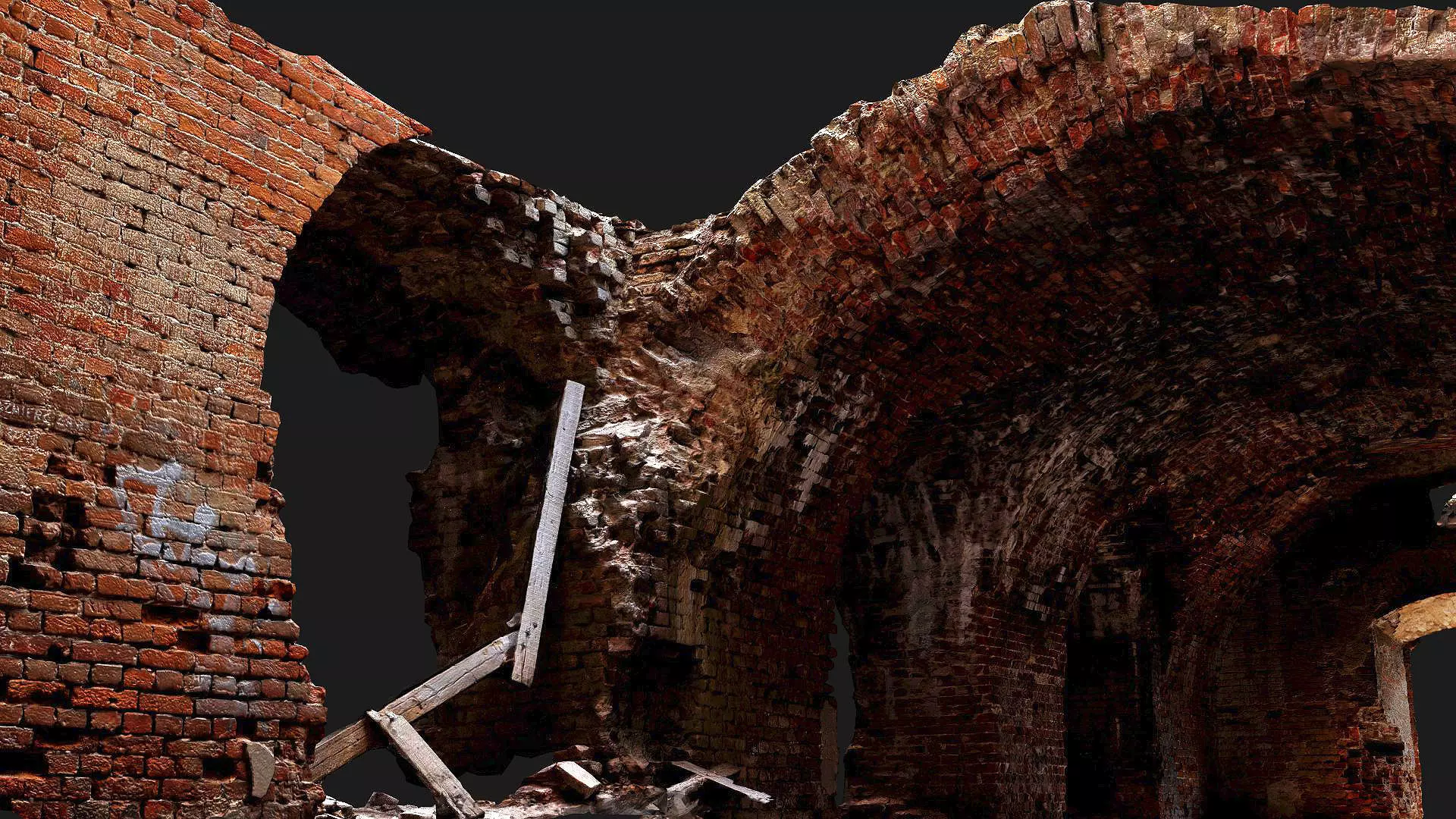 ruins abandoned castle brickwall interior photogrammetry Low-poly 3D model_0