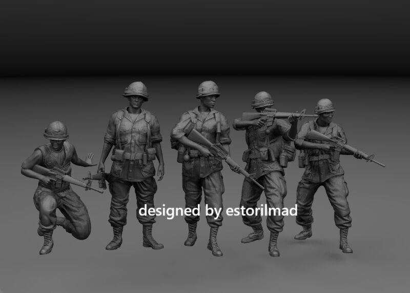 PACK 5 AMERICAN SOLDIERS IN VIETNAM v2 3D print model_1