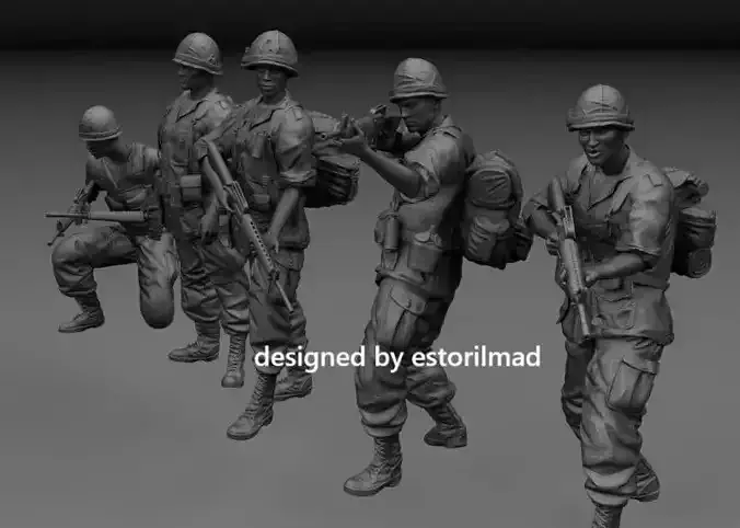 PACK 5 AMERICAN SOLDIERS IN VIETNAM v2 3D print model