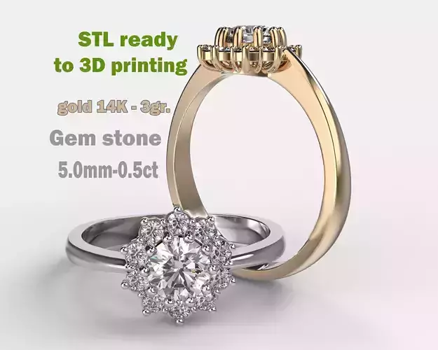 Printable classic HALO ring- Stone-5mm -STL for 3d printing