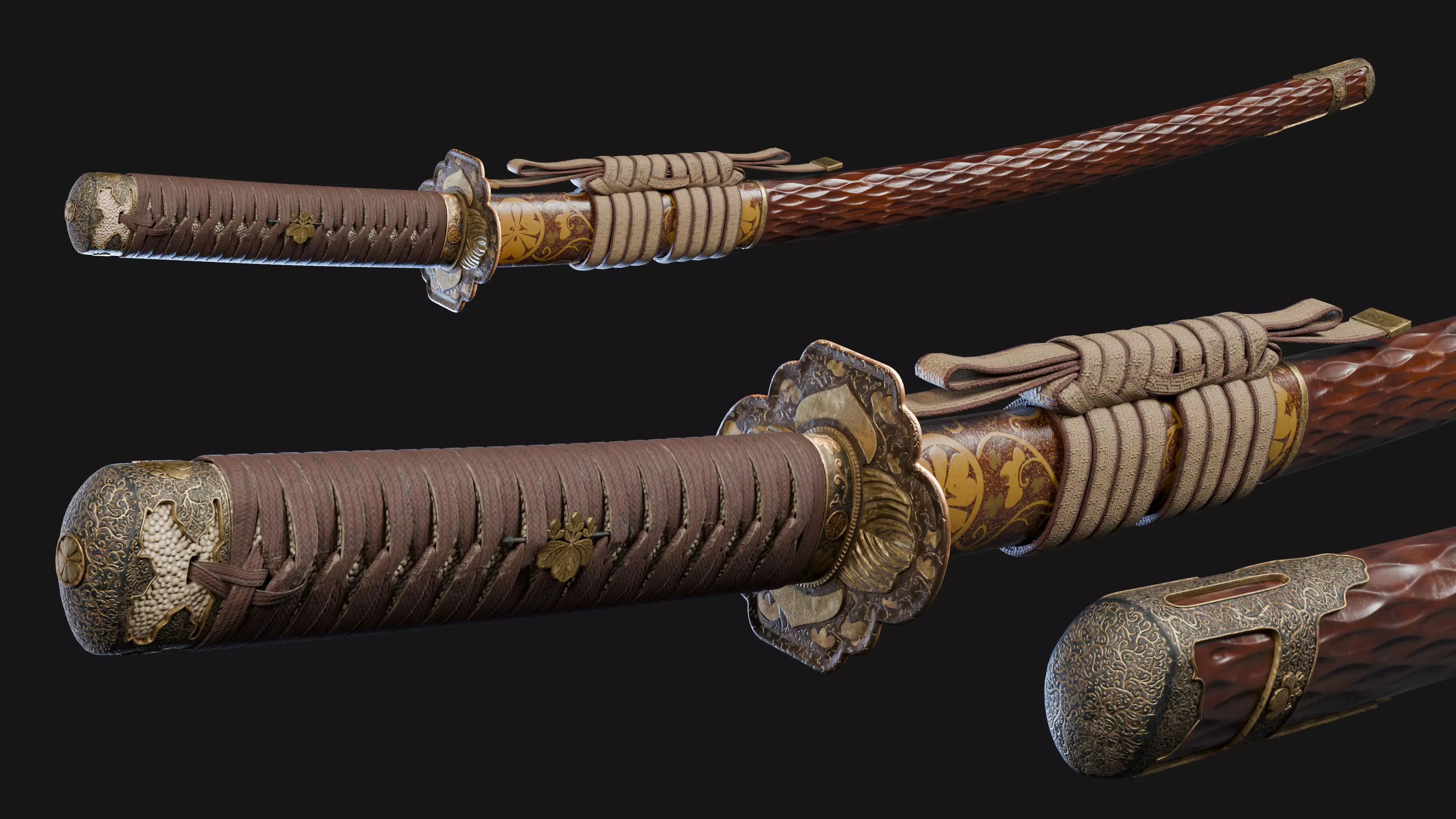 Katana Japanese Sword and Katana Stand - Game-ready Weapon Low-poly 3D model_0