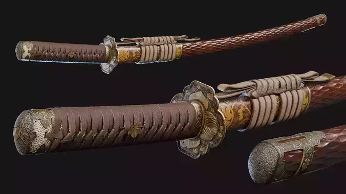 Katana Japanese Sword and Katana Stand - Game-ready Weapon Low-poly 3D model