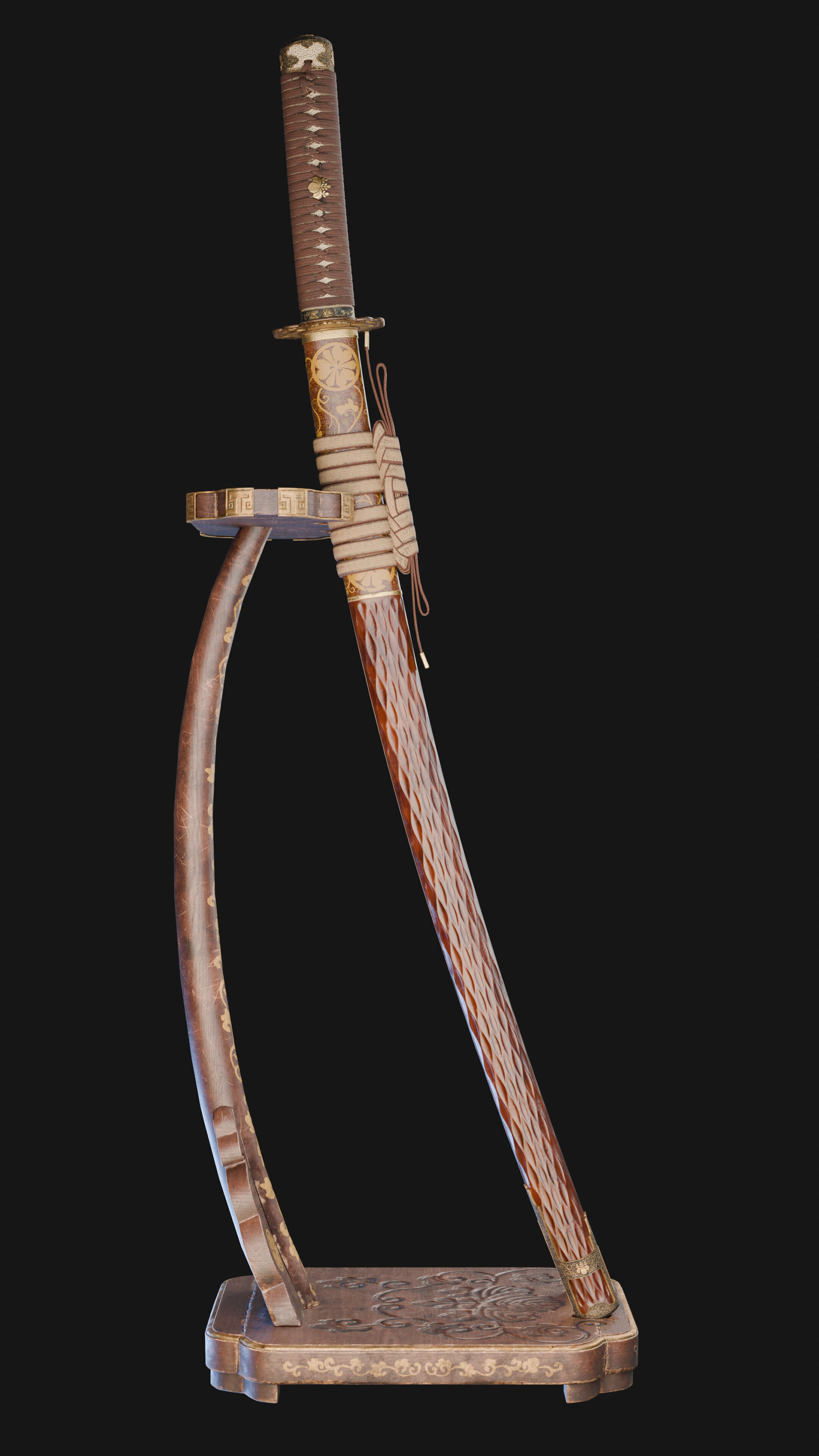 Katana Japanese Sword and Katana Stand - Game-ready Weapon Low-poly 3D model_6