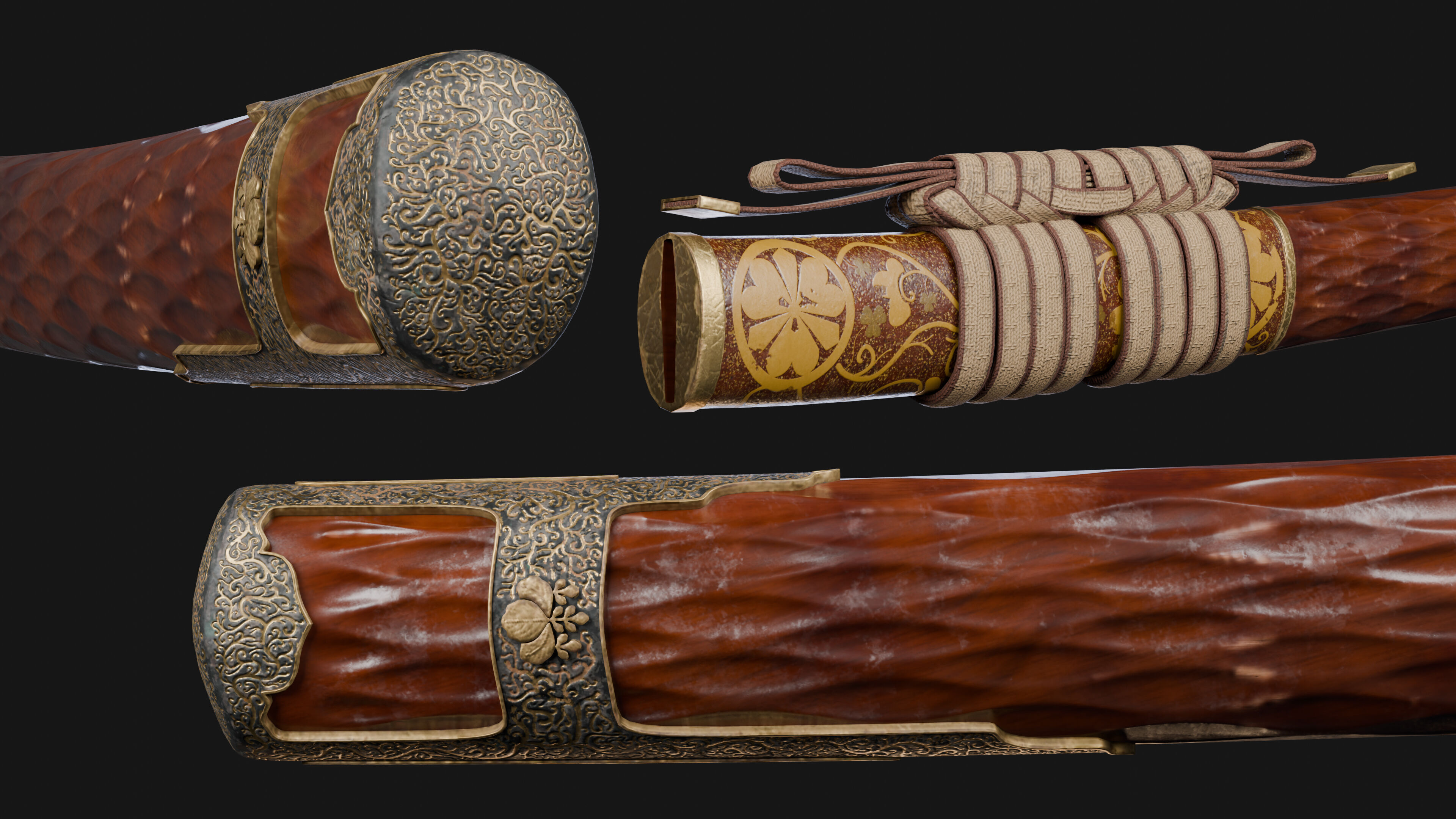 Katana Japanese Sword and Katana Stand - Game-ready Weapon Low-poly 3D model_3