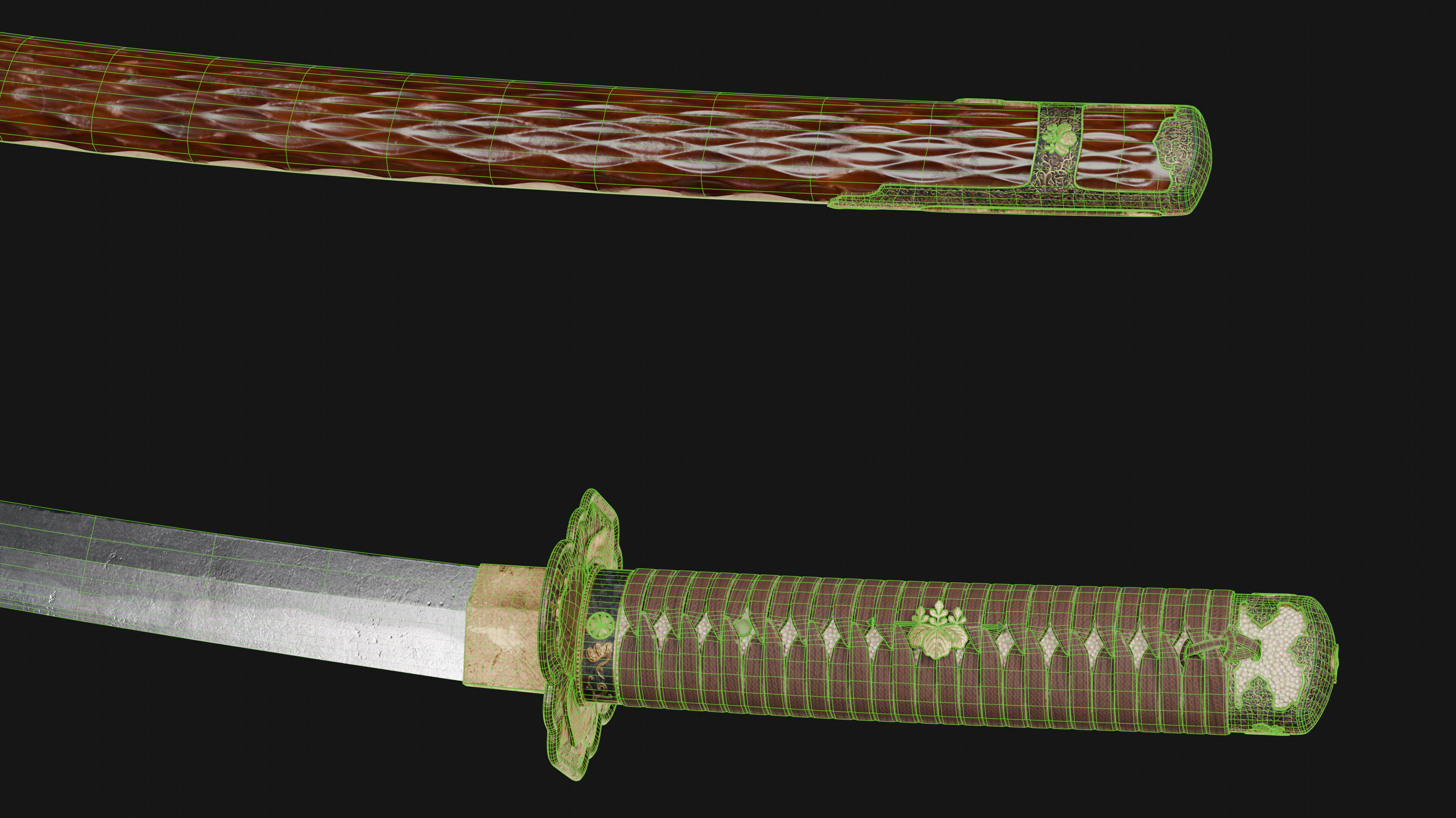 Katana Japanese Sword and Katana Stand - Game-ready Weapon Low-poly 3D model_16