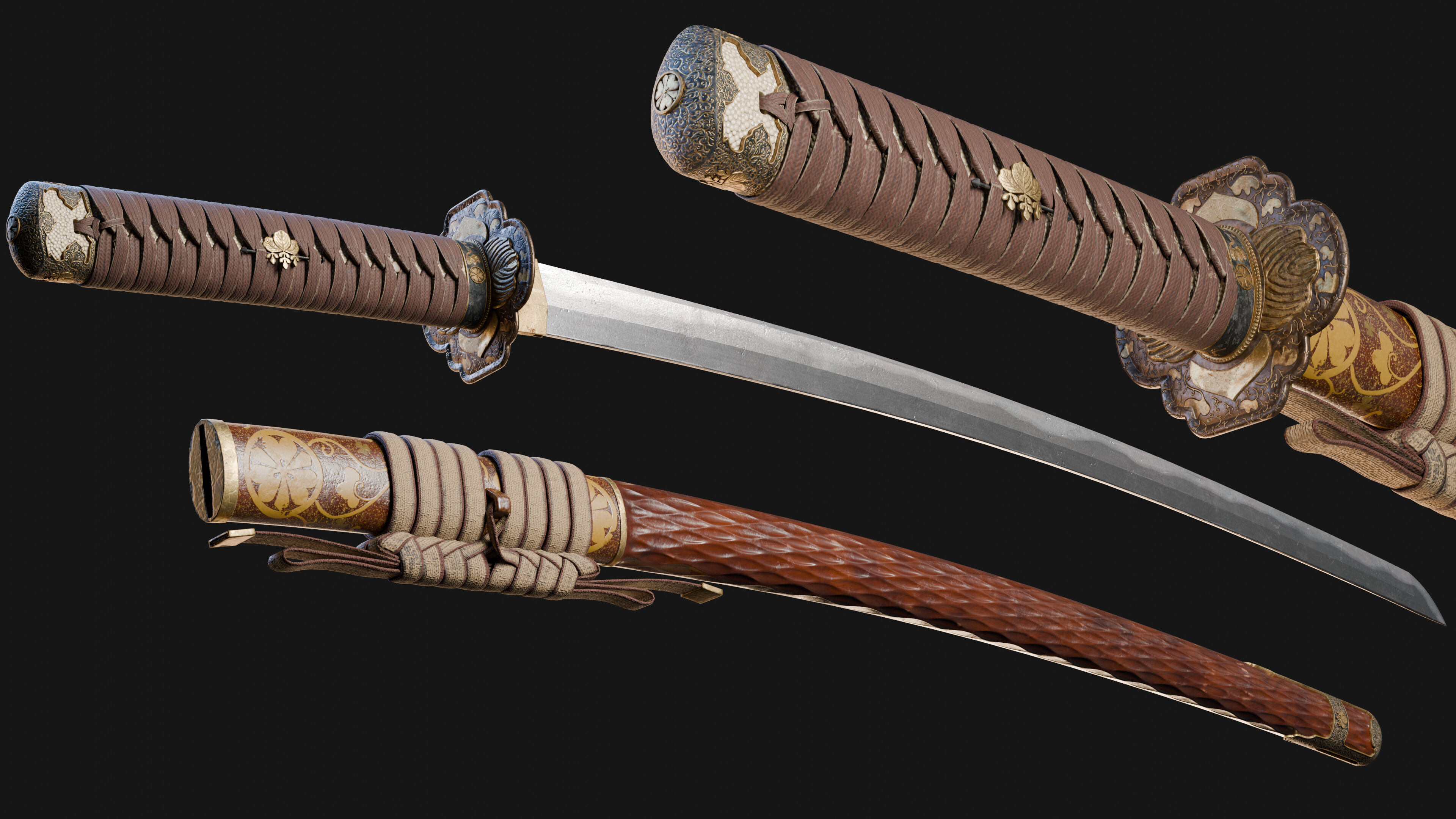 Katana Japanese Sword and Katana Stand - Game-ready Weapon Low-poly 3D model_2
