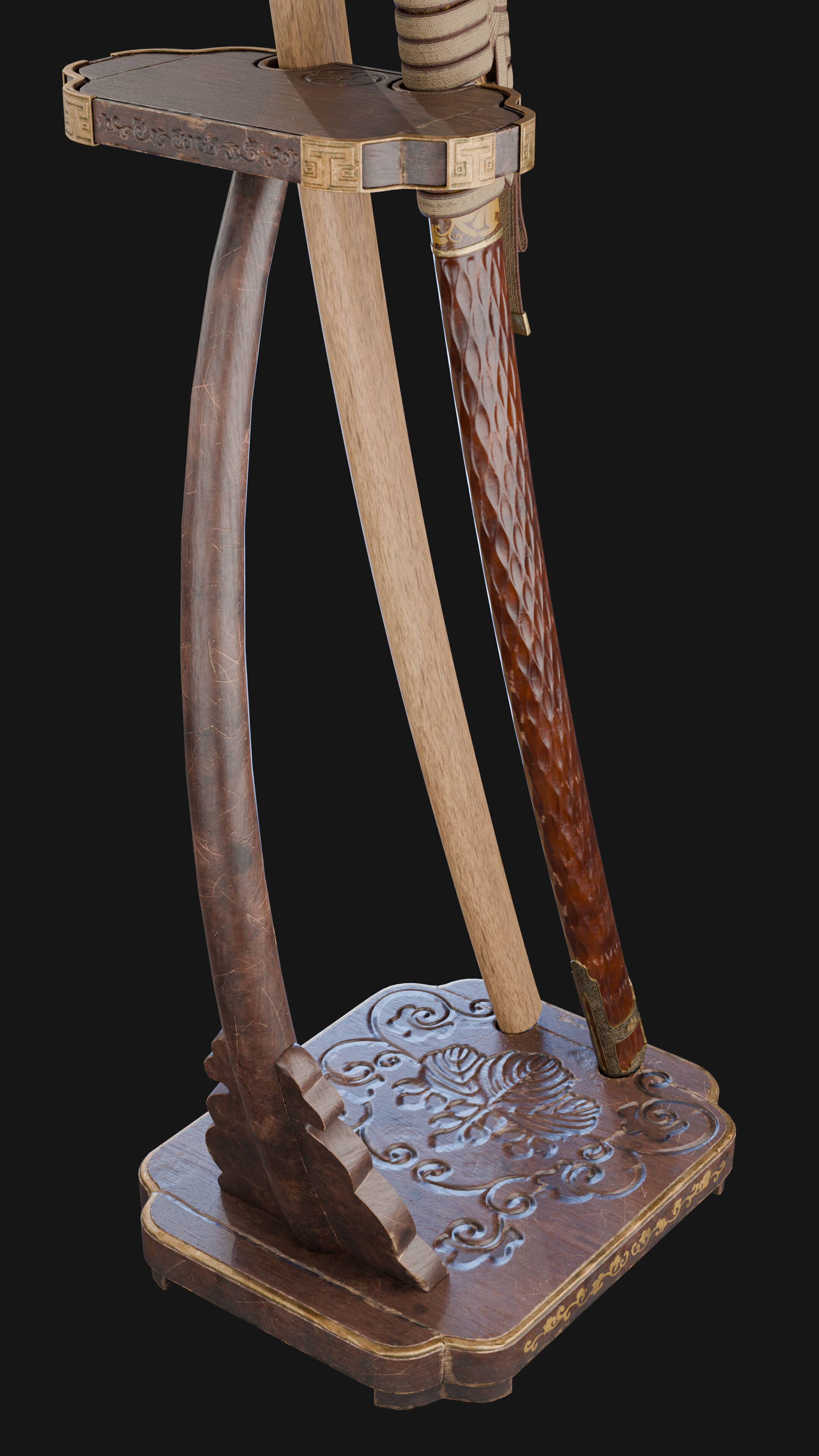 Katana Japanese Sword and Katana Stand - Game-ready Weapon Low-poly 3D model_7