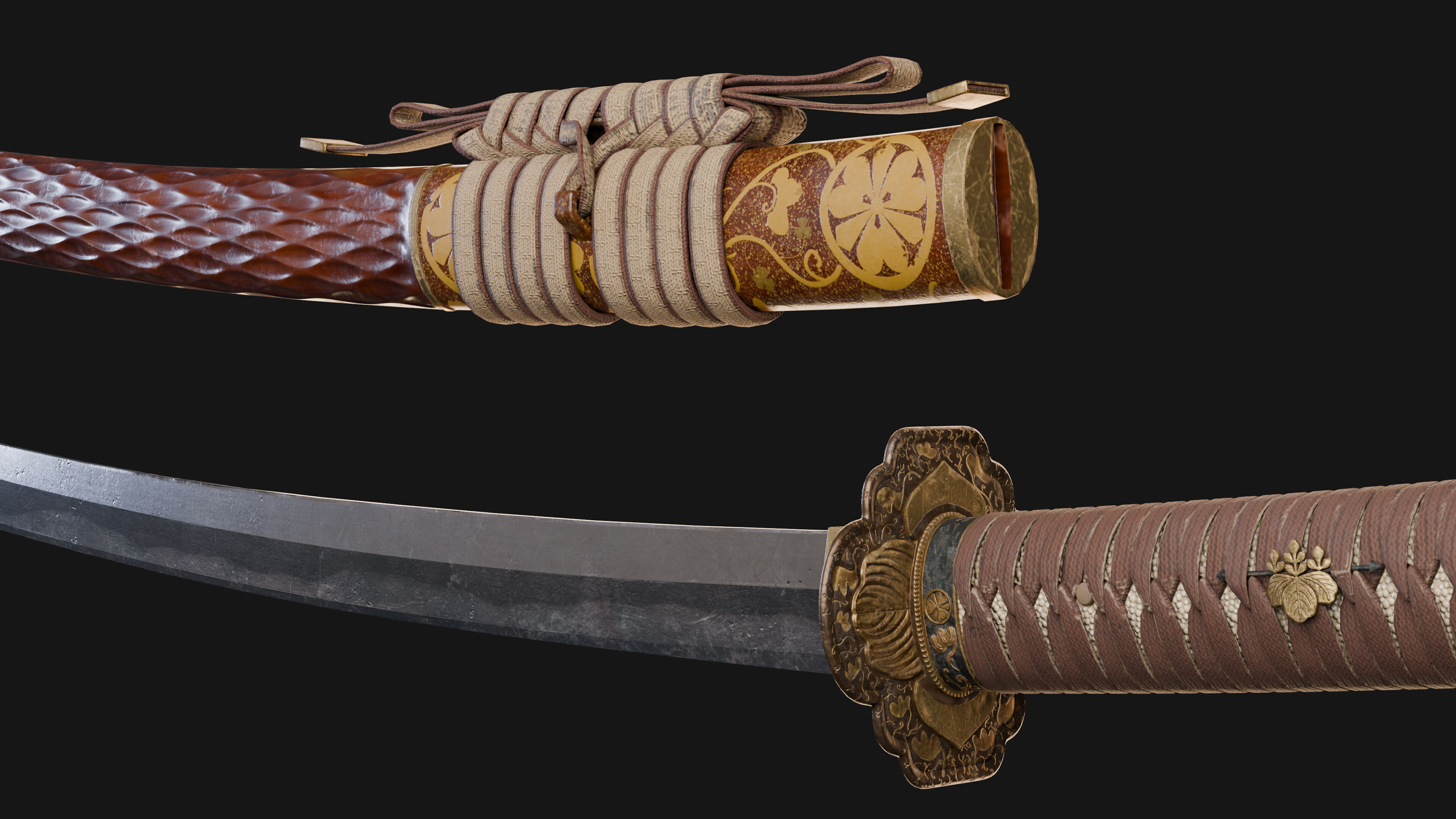 Katana Japanese Sword and Katana Stand - Game-ready Weapon Low-poly 3D model_4