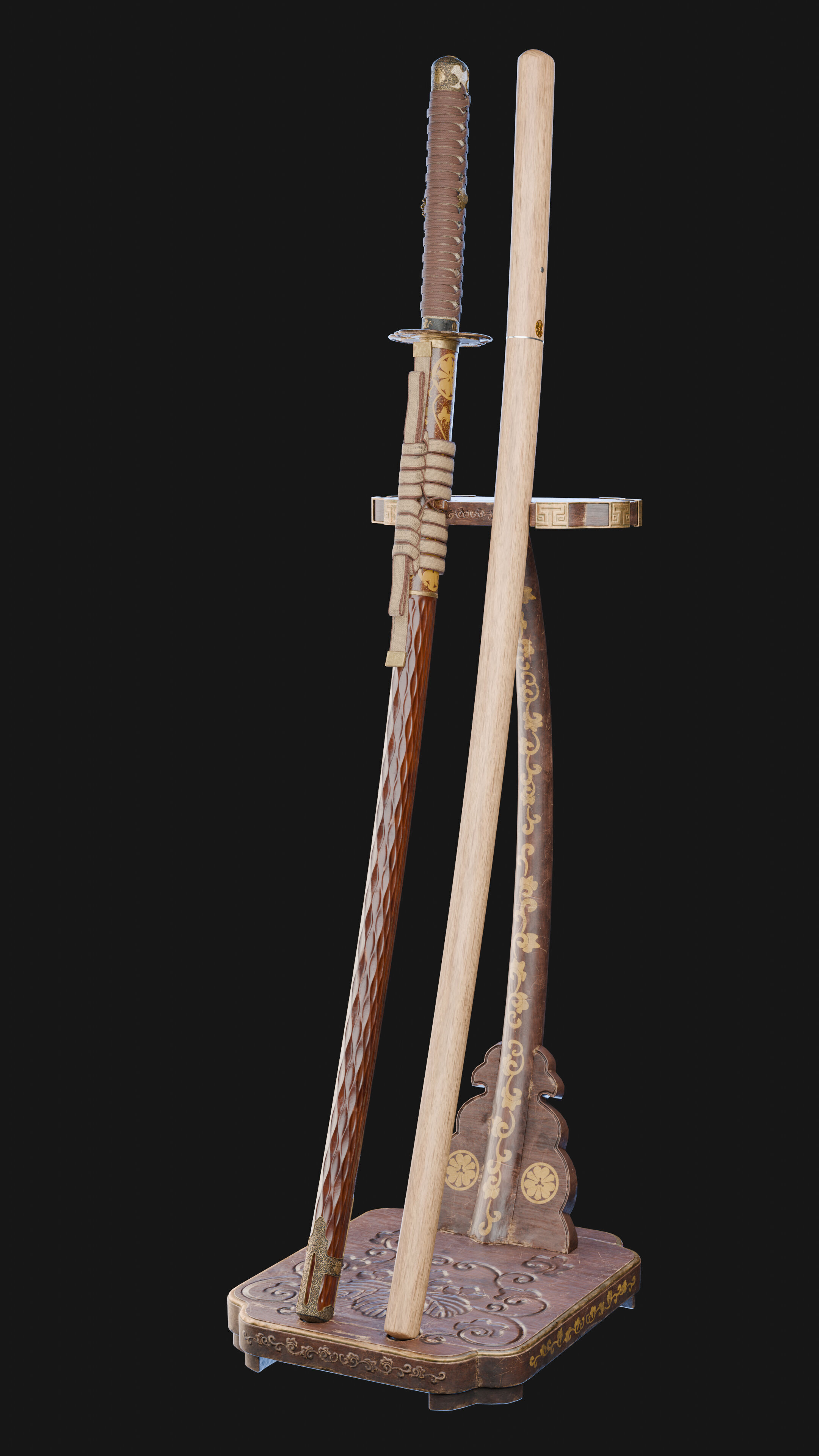 Katana Japanese Sword and Katana Stand - Game-ready Weapon Low-poly 3D model_5