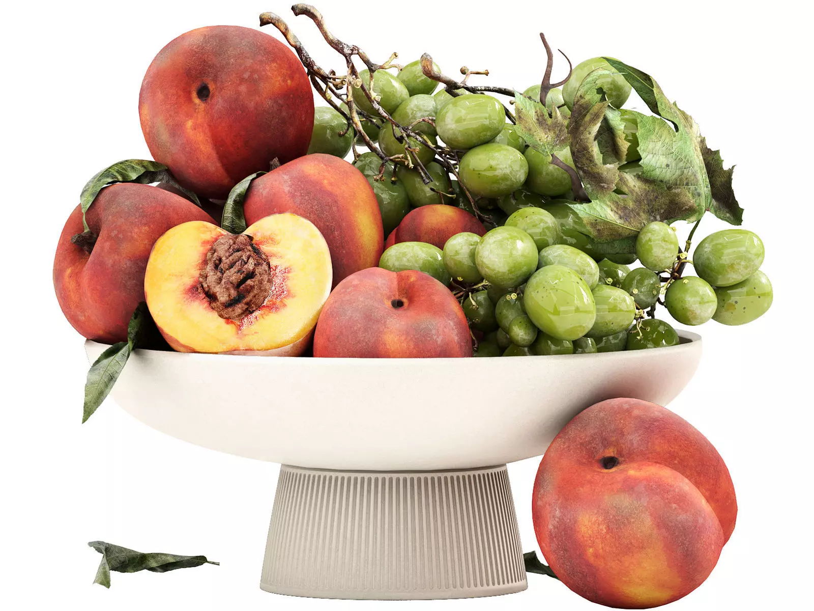 bowl of peaches and green grapes fruits 3D model