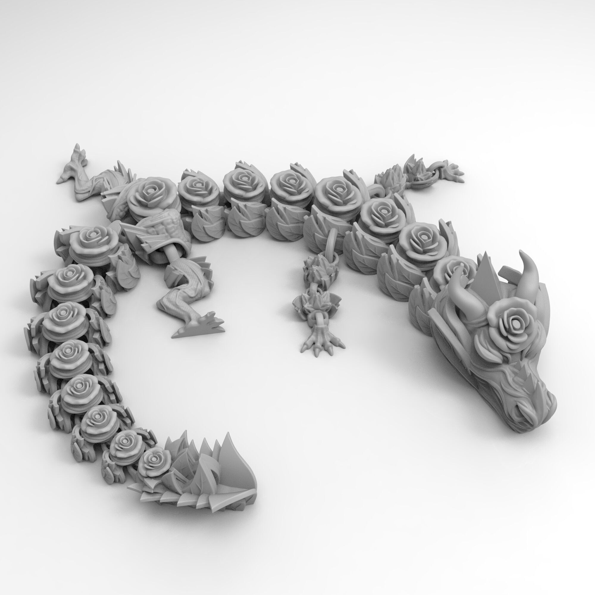 Rose Guardian Flexi Dragon  Articulated 3D print model_2