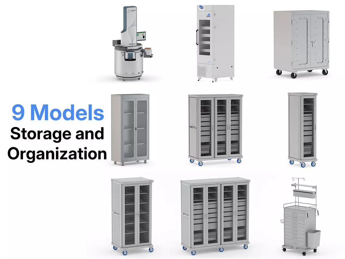9 Models Medical Storage and Organization Equipment 3D model_0