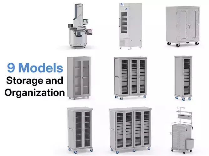 9 Models Medical Storage and Organization Equipment 3D model