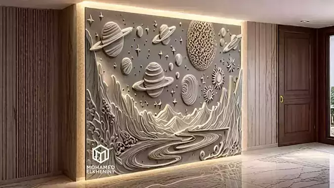 modern panel wall decor set relief stl mural CNC 166 3D model