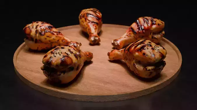 Realistic Grilled Chicken Drumstick 3D Model