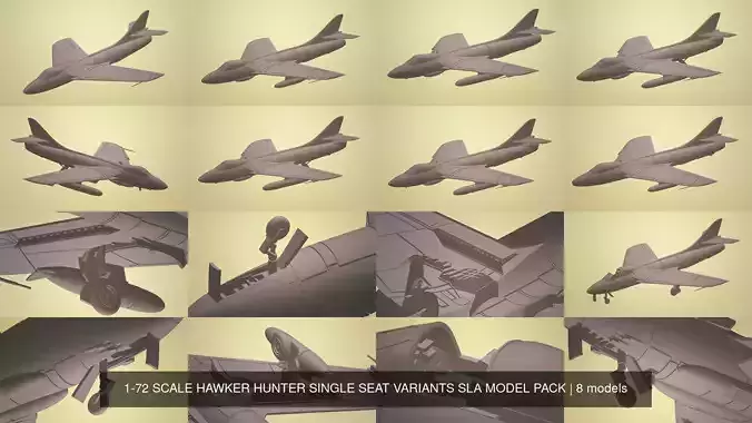 1-72 SCALE HAWKER HUNTER SINGLE SEAT VARIANTS SLA MODEL PACK 3D Model Collection