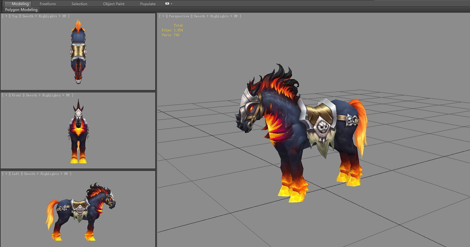 Cartoon Flame horse mount Low-poly 3D model_3