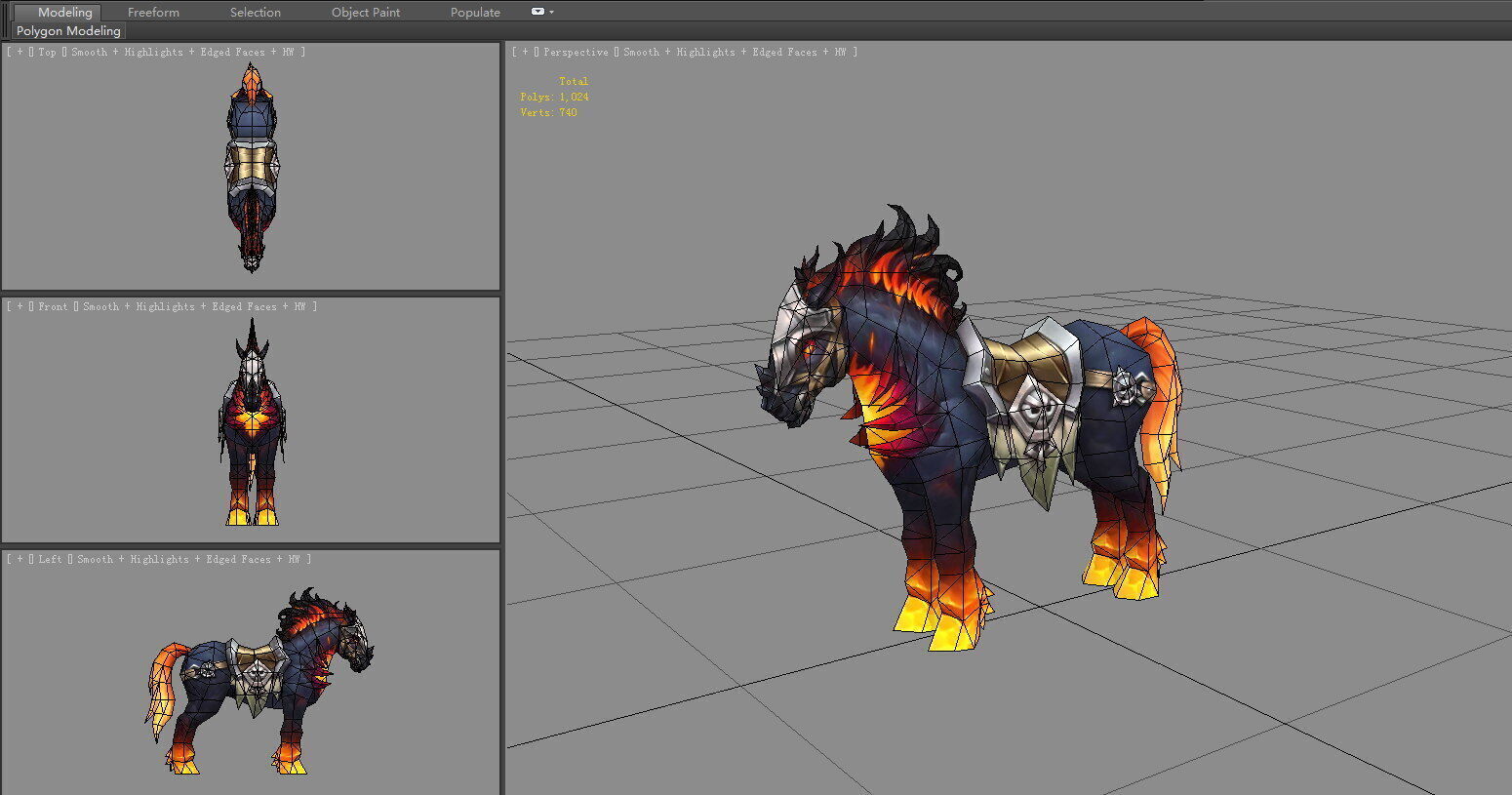 Cartoon Flame horse mount Low-poly 3D model_4