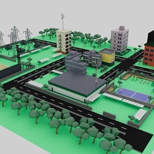 Low Poly Small City 3D Model Pack Low-poly 3D model