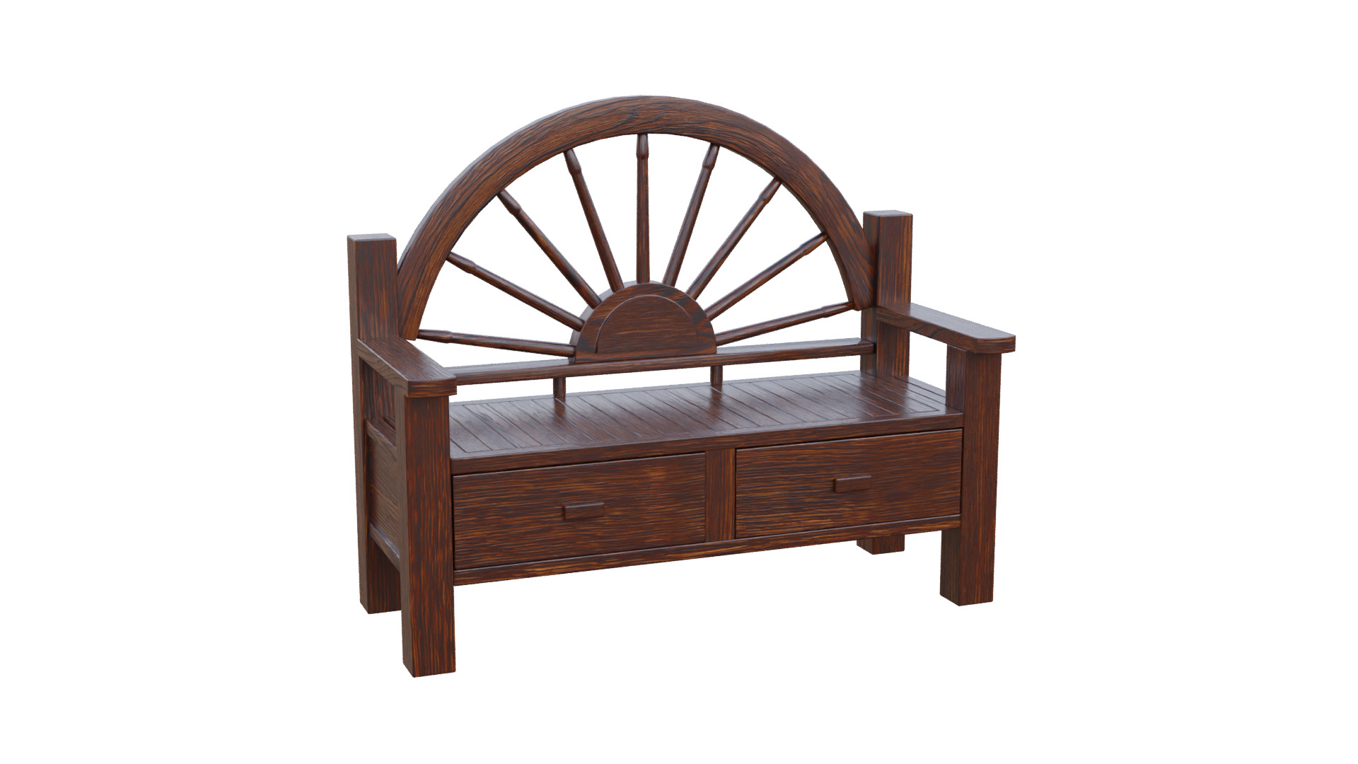 Rustic Bench Low-poly 3D model_9