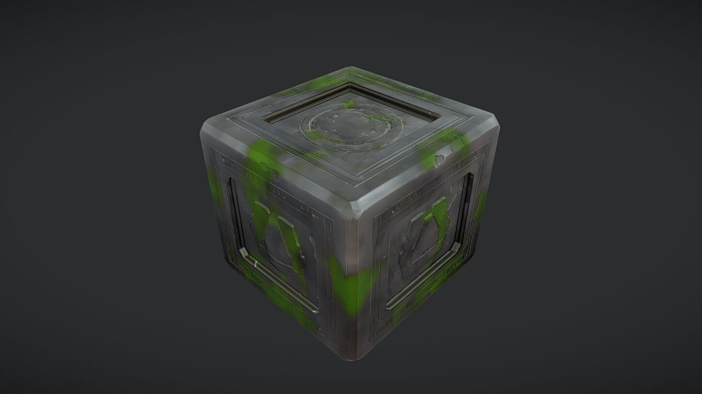 Ancient stone cube with runes 3D model_11