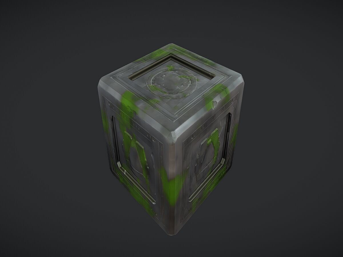Ancient stone cube with runes 3D model_7