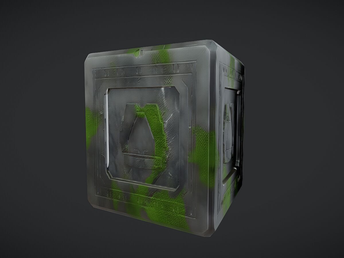 Ancient stone cube with runes 3D model_3