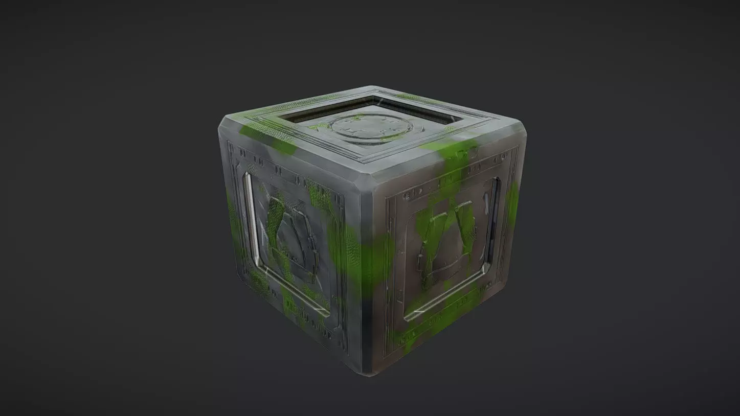 Ancient stone cube with runes 3D model_0