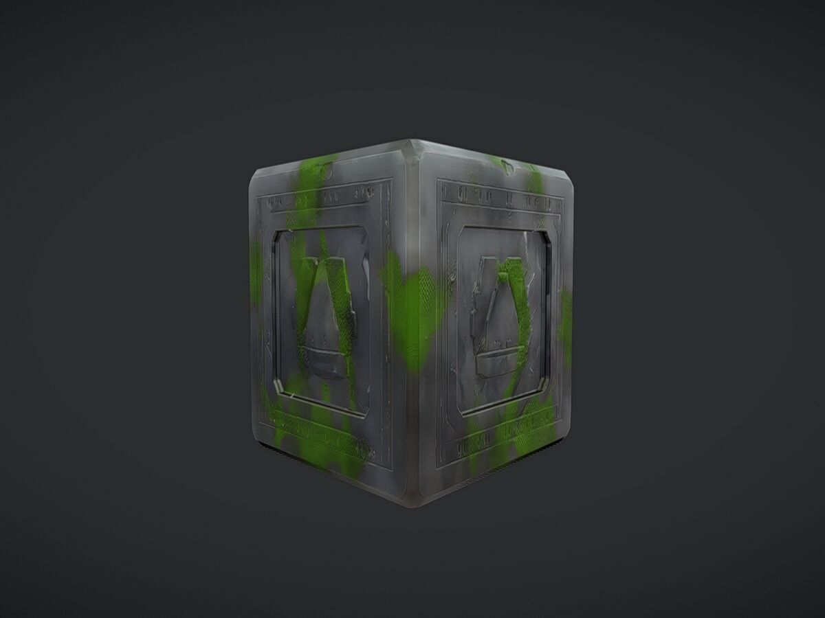Ancient stone cube with runes 3D model_5