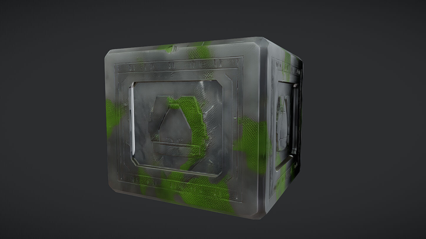 Ancient stone cube with runes 3D model_1